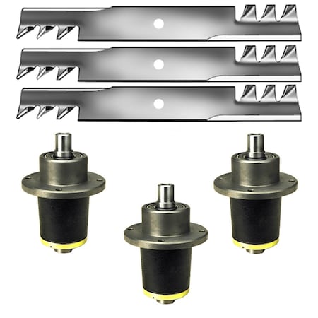 Aic Replacement Parts 3 Deck Spindles & 1 Set 60'' Mulch Blades for Bad Boy Mower ZT CZT Pup LAS20-0027-BLADES